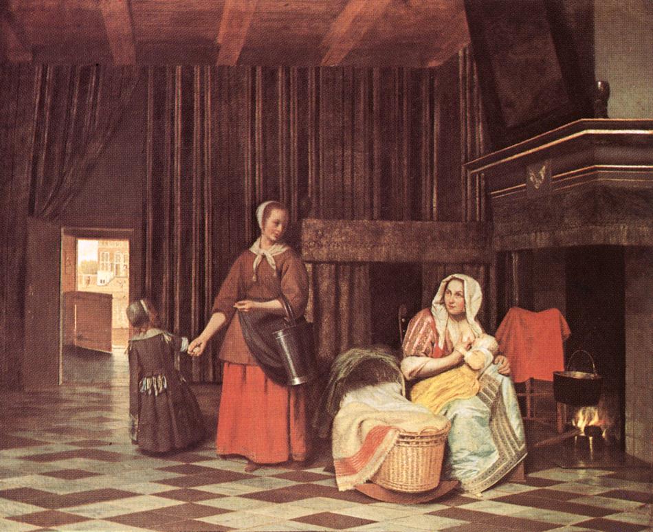 hooch pieter suckling mother and maid